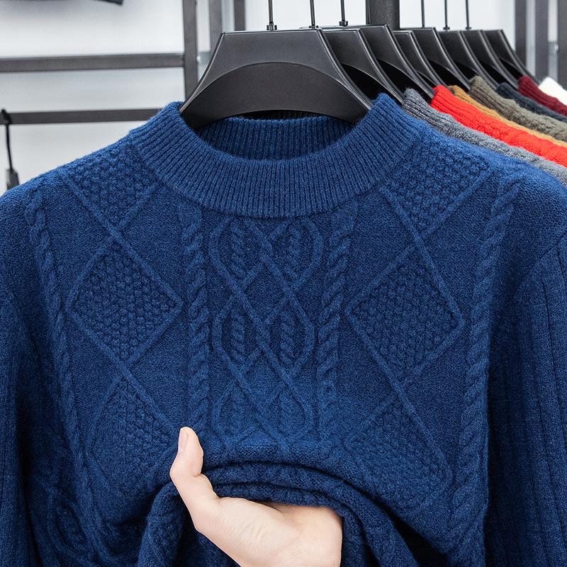 Men's Winter Jacquard Knit Sweater - Thick, Warm, Half-High Collar, Fashionable for All Ages