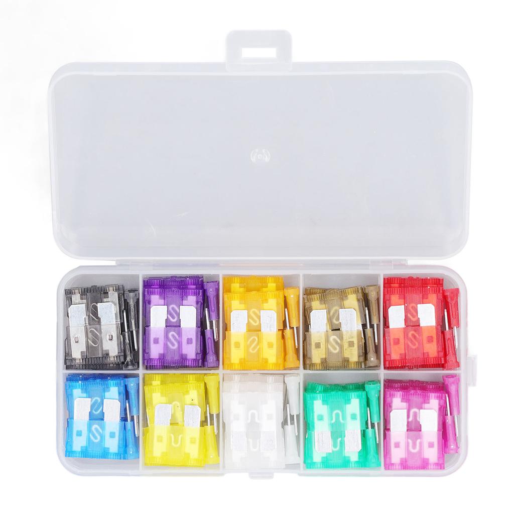 100 szt. Samochodowy Bezpiecznik Płytkowy Średni 2A?Zestaw 35A 10 typów bezpieczników do ochrony