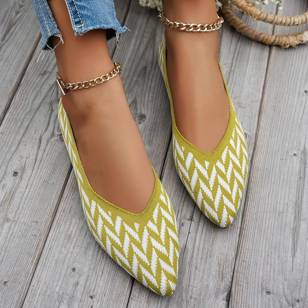 New Women's Pointed Toe Flat Shoes Solid Color Knitted Slip on Shoes Casual Breathable Ballet Flats Women Flat Shoes Loafers