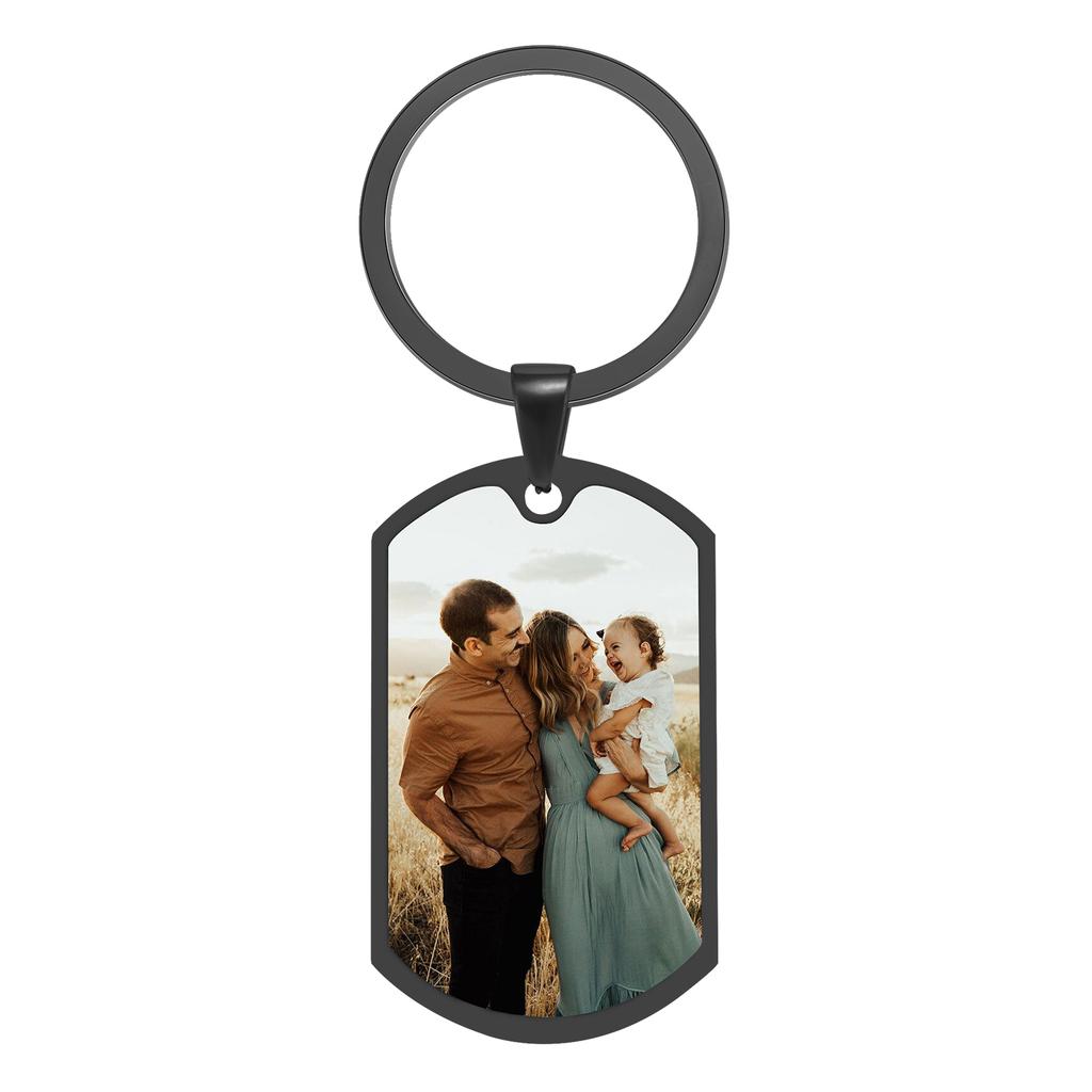 Vnox Family Image Engraved Keychain Gift for Men Dad Grandpa, Stainless Steel Dogtag Pendant,Photo Frame Memorial Key Chain Gift
