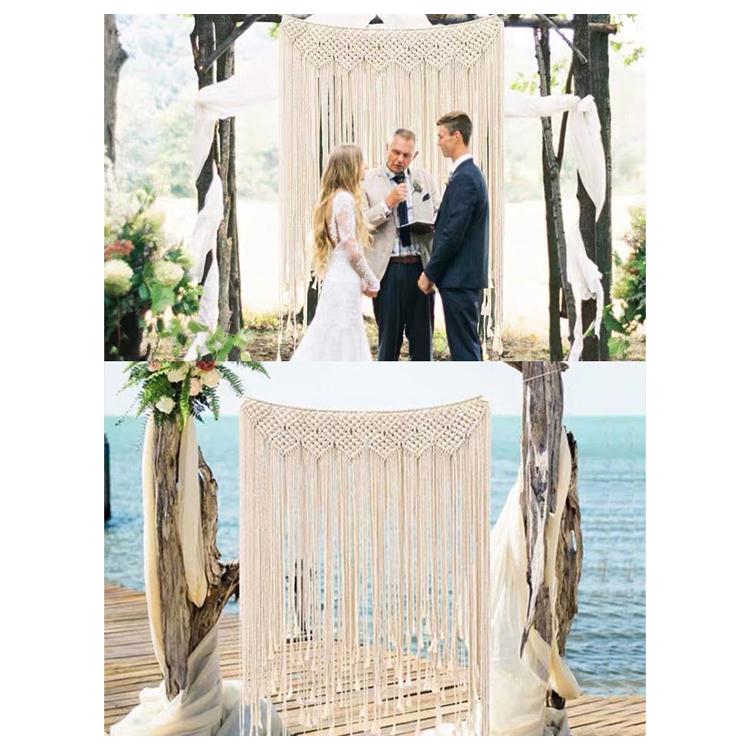 Boho Macrame Wall Hanging Hand Woven Knitted Tapestry Wedding Curtain Backdrop 85*115cm