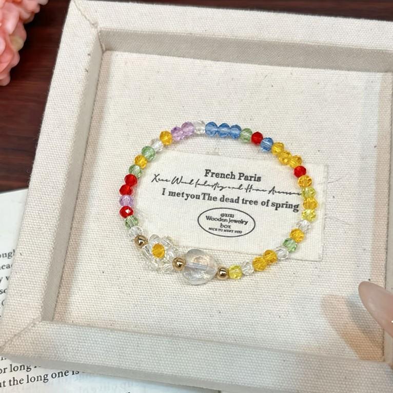 Color Imitation Crystal Love Flower Beaded Bracelet Women's Niche Design Temperament Versatile High-end Hand Rope Accessories