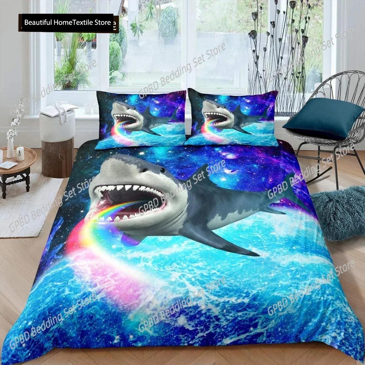 

Deep Sea Shark Black Shark Comfortable Duvet Quilt Cover Pillowcase Bedding Set Children Bedroom Decoration Home Textile US King 264x228cm
