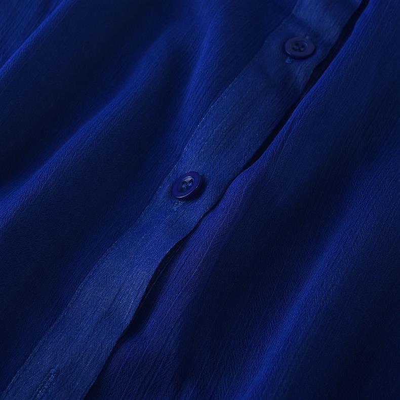 Women's Solid Color Sheer Chiffon Shirt - Sexy, Single-breasted, Long Sleeve, Loose Fit with Lapel and Split Design