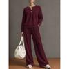 Women's 2 Piece Outfit Notch V Neck Henley Top and Wide Leg Pants Set Casual Solid Color Loungewear