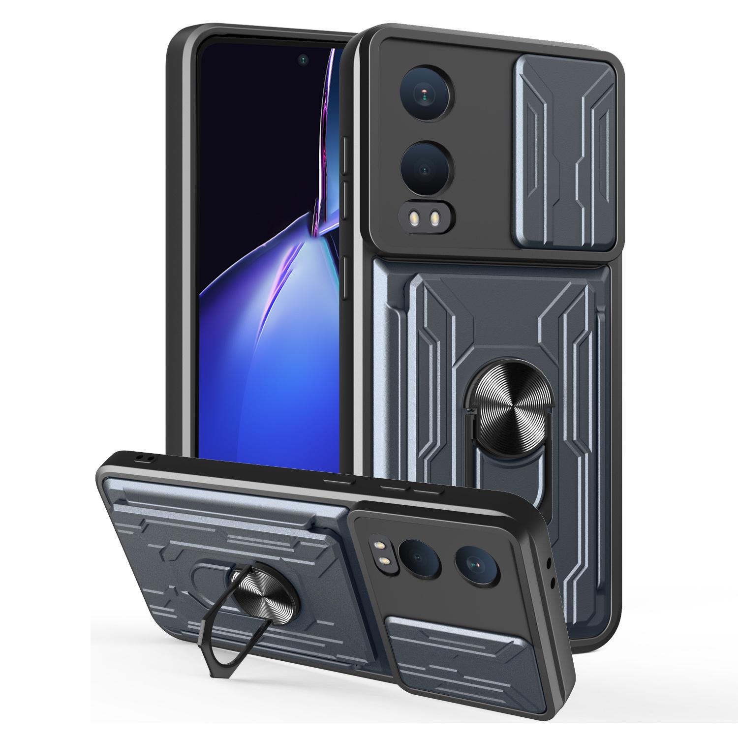 

For OnePlus Nord CE4 Lite 5G Case PC+TPU Kickstand Phone Back Cover with Camera Slider Titanium Grey