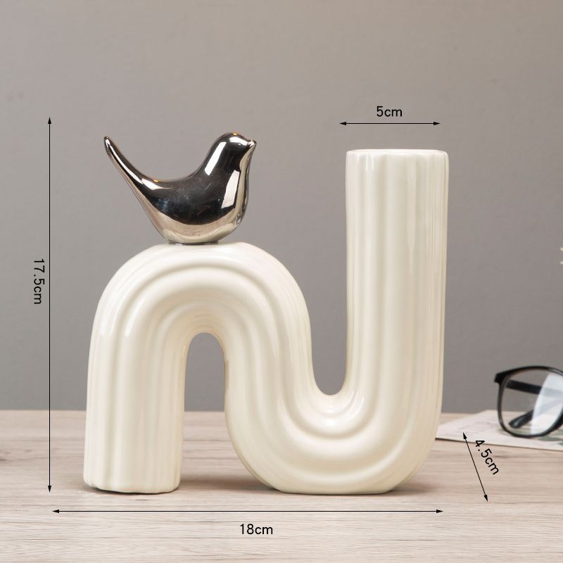 

European Ceramic Stripe Vase Black White Flower Arrangement Container Living Room Dining Table Bird Flower Vase Home Decoration