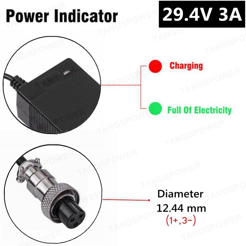 TANGSPOWER 29.4V 3A Lithium Battery Charger For 7Series Li-ion Battery Pack 24V Charger For 29.4V3A Power Tool Silent Charging