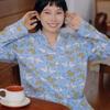 Women's Brushed Cotton French Pajamas - Comfy, Loose-Fit Long Sleeve Set for Spring & Autumn