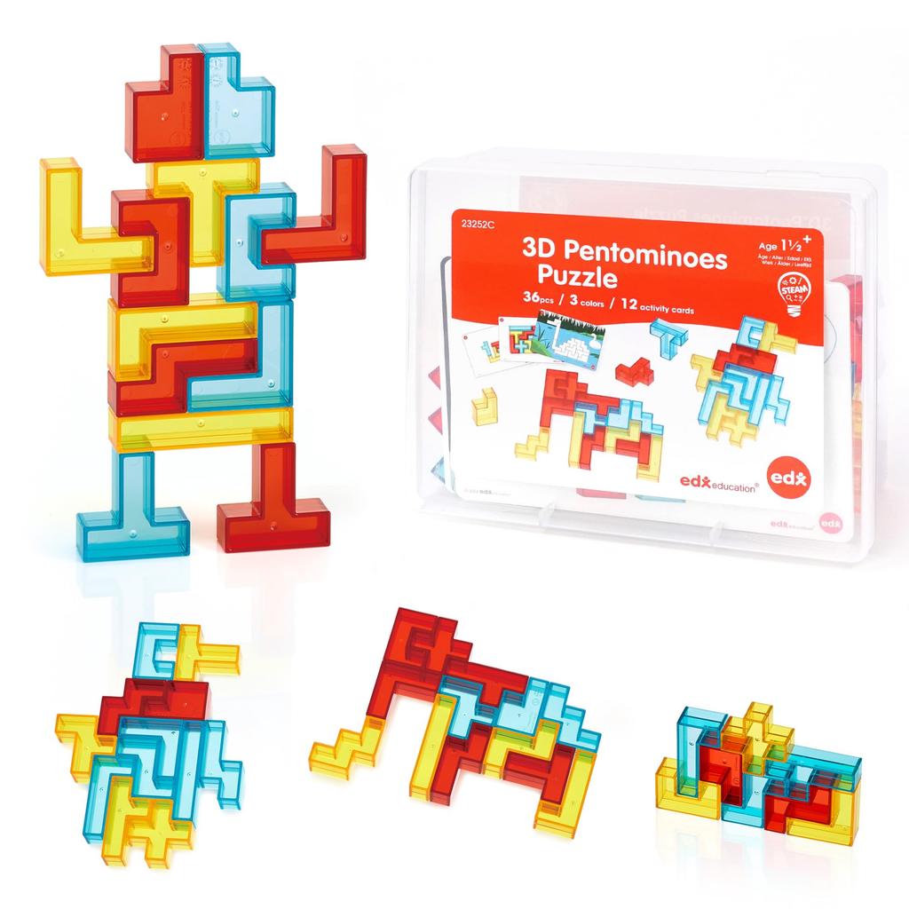 Transparent 3D Pentomino Puzzle For Spatial Shape and Brain Training Educational Blocks For Ages 18 Months to Seniors Set of 36 Electronic Pattern