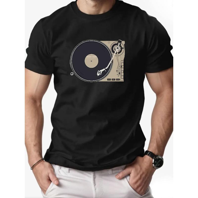 European sizes Men's Vinyl Record Player Print Summer Casual Short Sleeve T-Shirt