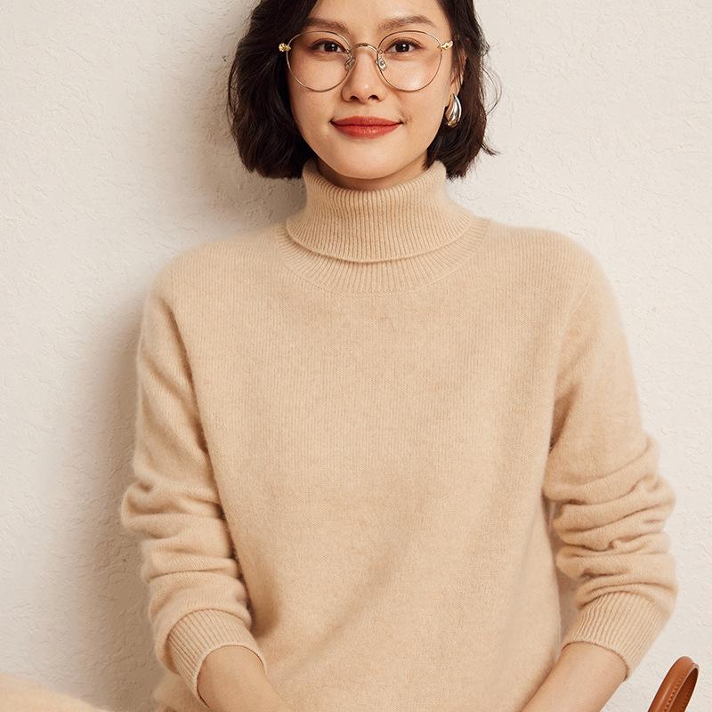 

Свободный кашемировый свитер в корейском стиле с отложным воротником для женщин - Роскошный вязаный базовый пуловер для осени/зимы Extra Large