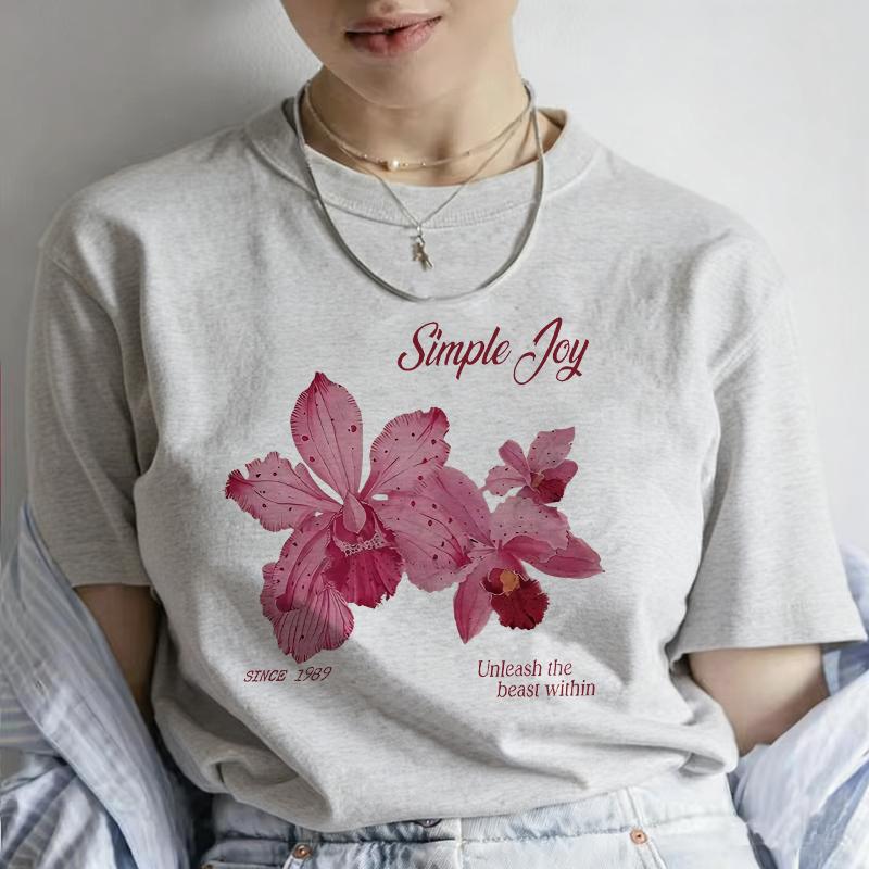 Vintage Floral Women Summer Print T-shirt Girl Casual Short Sleeve O Neck Top for Summer Female 90s Clothing T Shirt