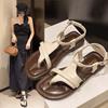 Fashion French Retro Black Toe Sandals for Women's Summer 2025 New Fashion Plus Size Low Heeled Roman Shoes