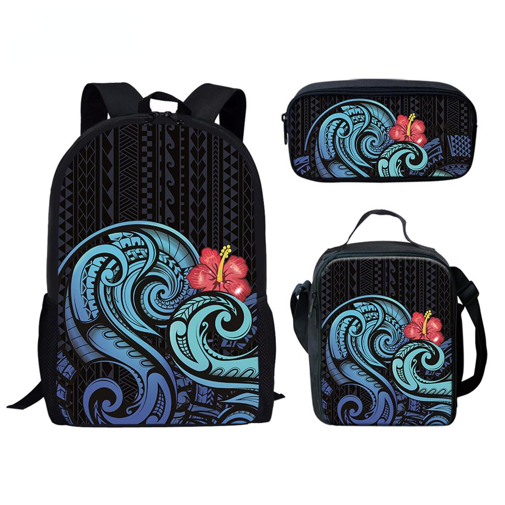 Creative Reggae Color Polynesian Hibiscus 3D Print 3pcs/Set pupil School Bags Laptop Daypack Backpack Lunch bag Pencil Case