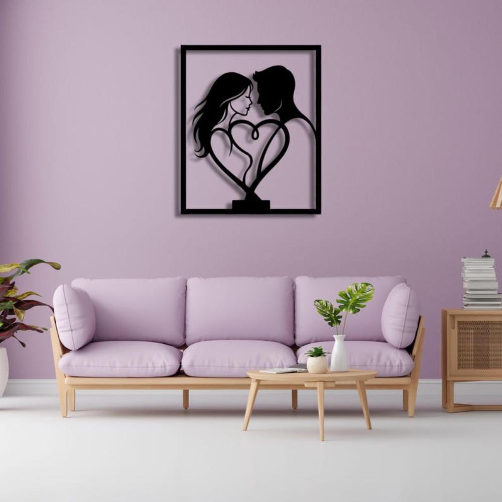 Couple Heart Metal Wall Art Romantic Love Decor Modern Silhouette Design