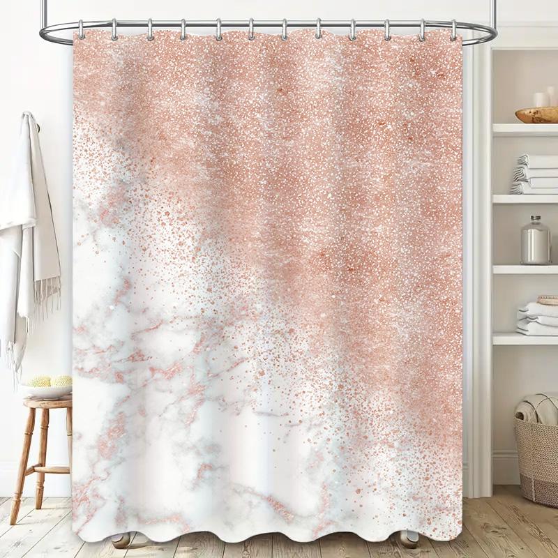Luxury Marble Printed Shower Curtains: Rose Gold Water Drop Bath Mat for Bathroom Decor Perfect Home Gift Idea (White Pink)