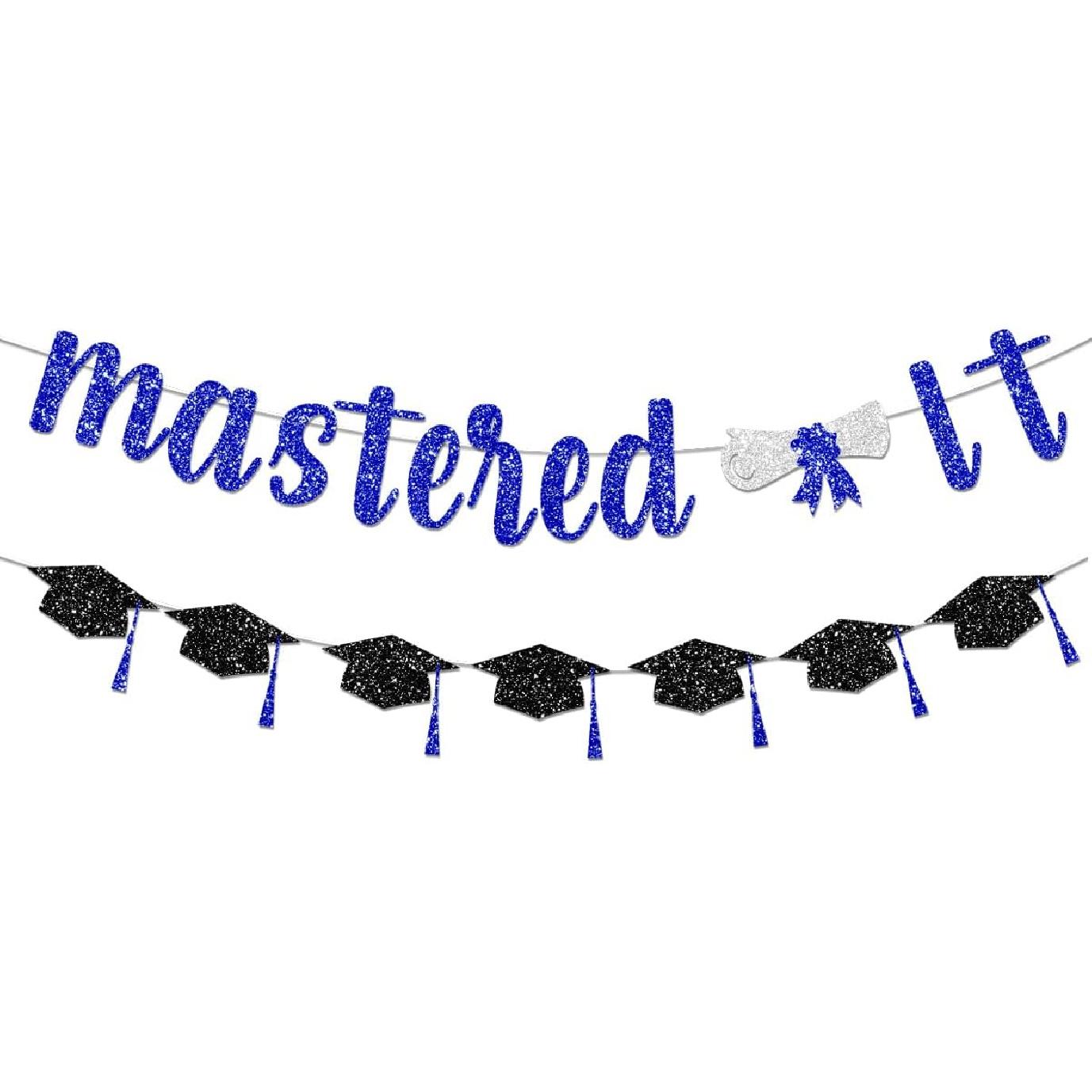 Mastered It Banner, No DIY Congratulations Banner, Masters Degree Graduation Decorations, Masters Degree Decoration, Congrats Grad Backdrop Blue