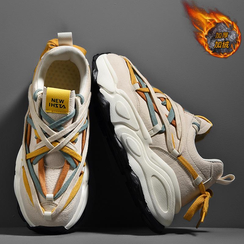 Dad Shoes 2022 Thick-soled Heightening Casual Shoes Autumn and Winter New Fashionable Versatile Couples Trendy Shoes Super Fire Retro Men's Shoes
