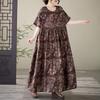DIMANAF 2025 Summer Plus Size Dress Basic Women Casual Loose Long Vintage New Oversized Printing Dress Maxi