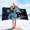 1pz Telo Mare Gatto Nero Notte Stellata Microfibra Asciugatura Rapida, Assorbente, Morbido e Leggero Design Ispirato a Van Gogh per Viaggio