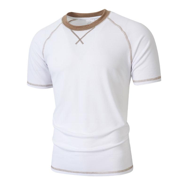 Mens Casual Short Sleeve Crew Neck Solid Color Stitching Outdoor T Shirt S белый