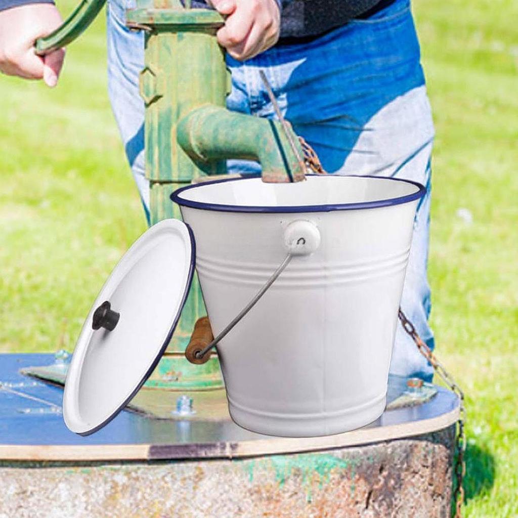 Enamel Bucket Ice with Lid Rustic Rice Container Liquid Storage Cans for Bridal