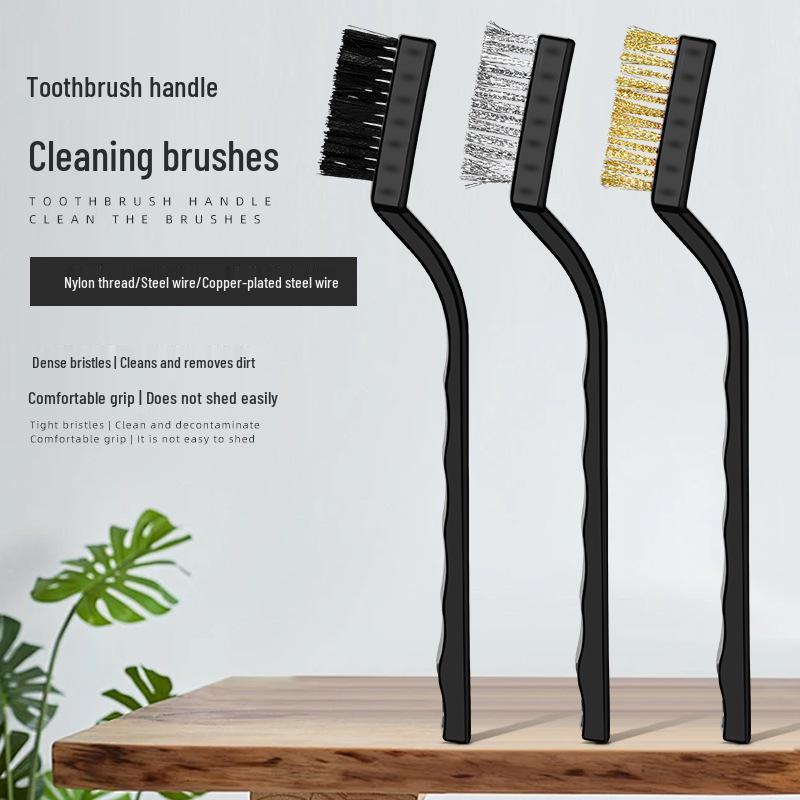 Wenwan Steel Wire Brush: Bodhi Seed & Walnut Stain & Rust Remover Toothbrush Handle; Nylon Brush
