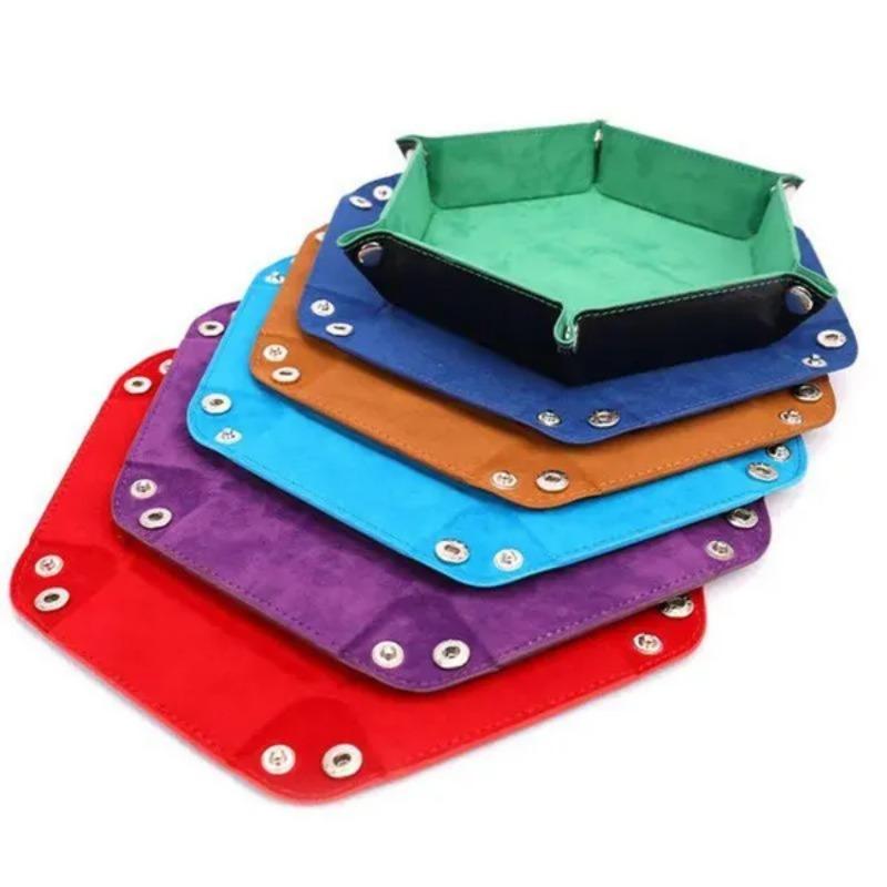 1PC Foldable PU Leather Dice Tray Desktop Coin Key Debris Hexagon Storage Tray