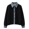 GGPX New York Women S Denim Collar Color Block Knit Cardigan Gq8kg015f