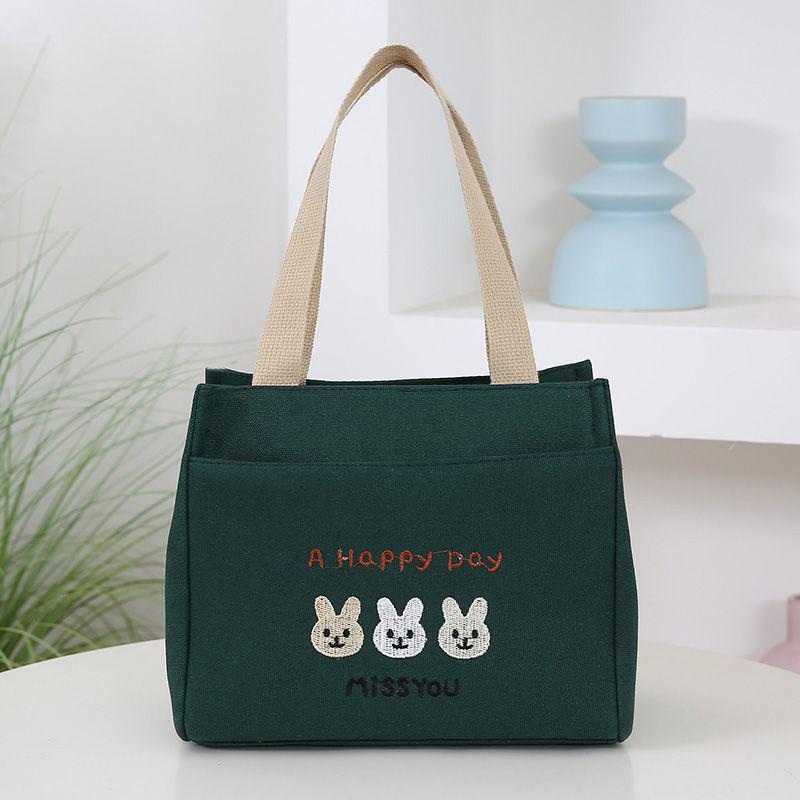 

Мультяшная простая сумка-тоут из холста с принтом кролика, сумка для ланча для офисного работника, сумки для хранения