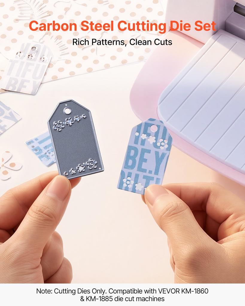 VEVOR Cutting Dies, 10 Pieces Metal Die Cuts, Compatible with VEVOR Die Cutting and Embossing Machine, Letters, Numbers, Tree Patterns