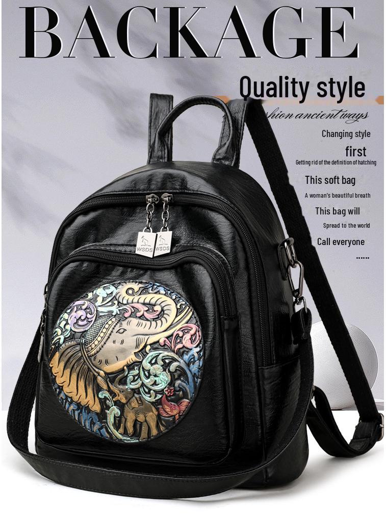 Jixiang 2024 Trendy batoh z ovčí kůže s vyšívaným potiskem v národním stylu pro studentky