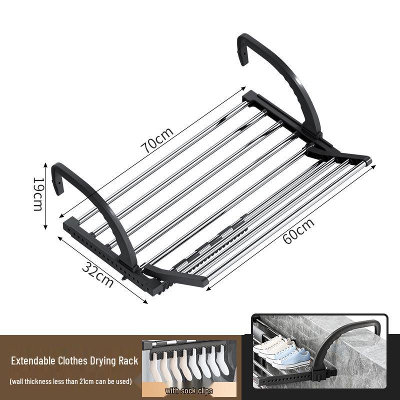 Telescopic Punch-Free Clothes & Shoe Drying Rack for Window Railings and Balcony