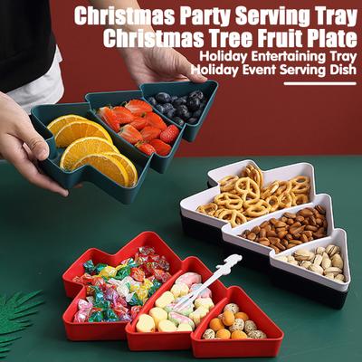 Christmas Tree Divided Snack Tray Plastic Serving Dish For Fruits