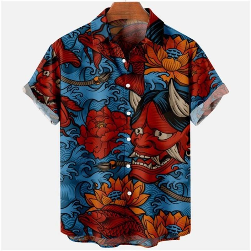 Summer Men's Dragon Pattern Element Shirt Social Casual Vintage Hawaiian Shirt  New Oversize Short Sleeve Street Clothing