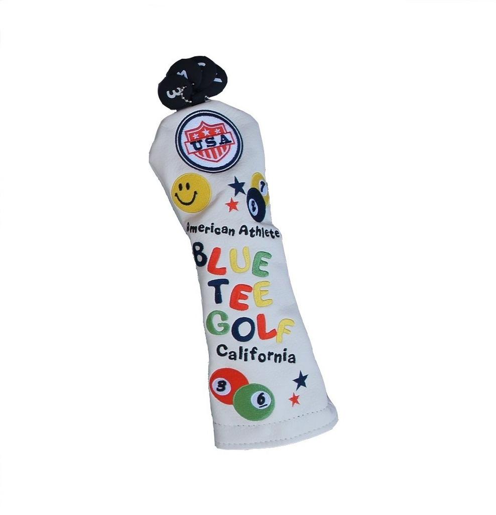 BLUE TEE GOLF California [SMILE & PINBALL] High quality embroidery finish Cat Hand Head Cover (White (Off-White), For Utility (Common))