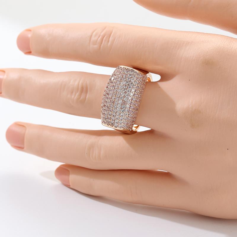 Luxury Micro Pave White CZ Women's Ring Aesthetic Gold Color Geometry Daily Wear Party Jewelry Anniversary Gift