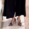 Fashion 2025 Summer New Pointy Gold High Heels Women's Stiletto Leaves Elegant Fairy Sexy Banquet Transparent Sandals