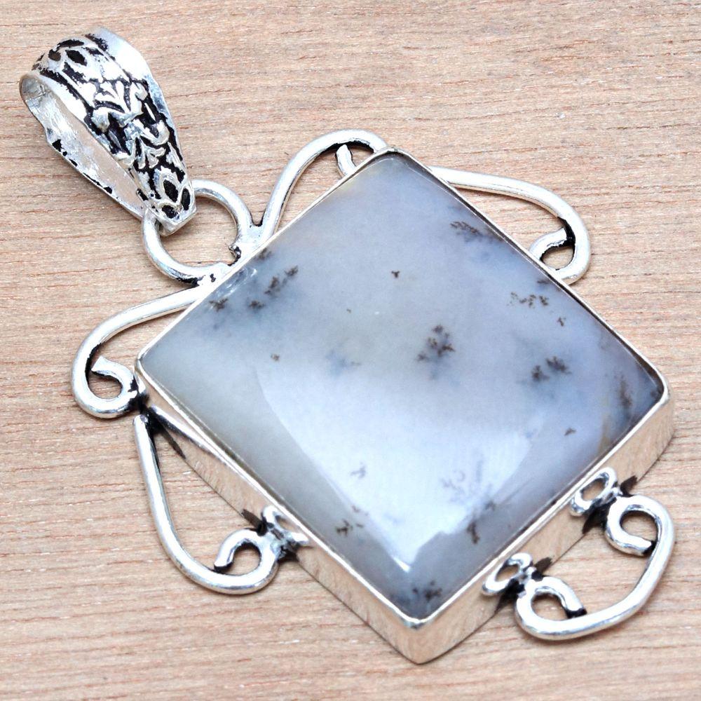 Pendant Dendritic Opal Gemstone Handmade Mother's Day Silver Jewelry 1.75"