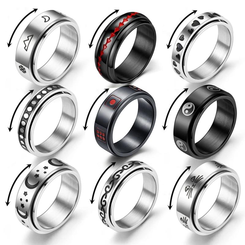 Trendy Punk Anxiety Ring for Women And Men with Moon Design Stainless Steel Anti-Stress Fidget Ring Fashionable Rotating