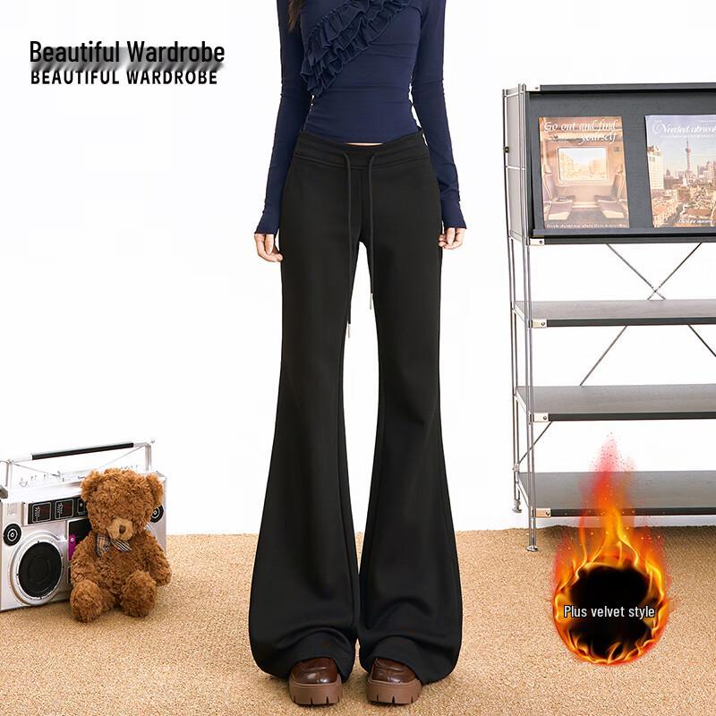Beautiful Wardrobe Women's High-Waist Fleece-Lined Flared Sweatpants