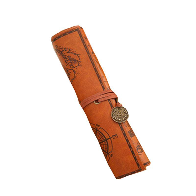 Map Roll Vintage Case Bag Purse Pouch Pen Pencil Case for School Leather Cosmetic Make Up PU Bag