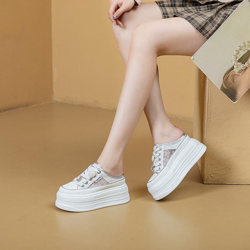 Mesh breathable half slippers women's 2025 spring and summer new fashion Ins muffin women's shoes platform breathable bag head slippers