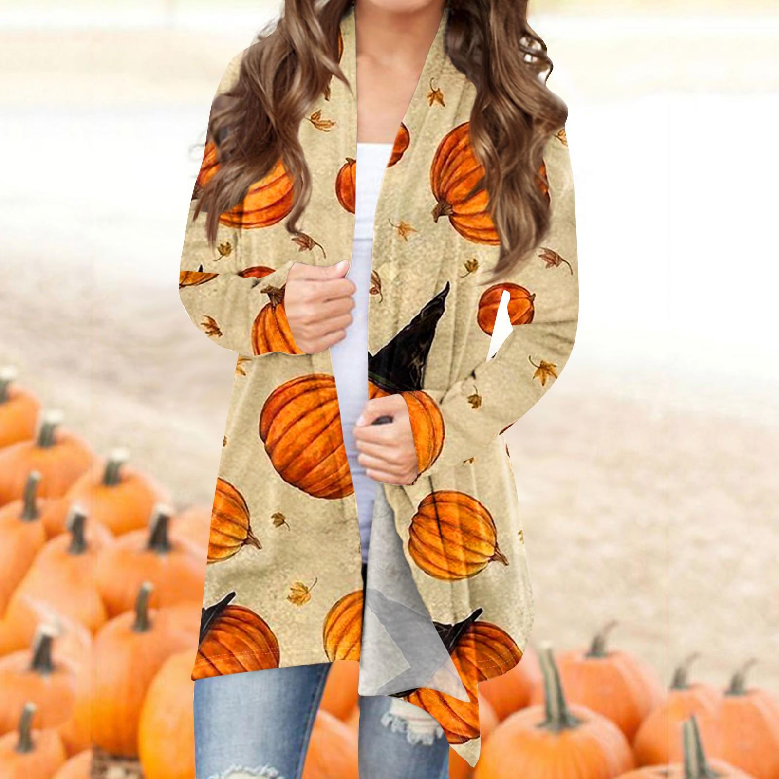 

Женский модный повседневный кардиган средней длины с принтом на Хэллоуин, куртка, пальто L