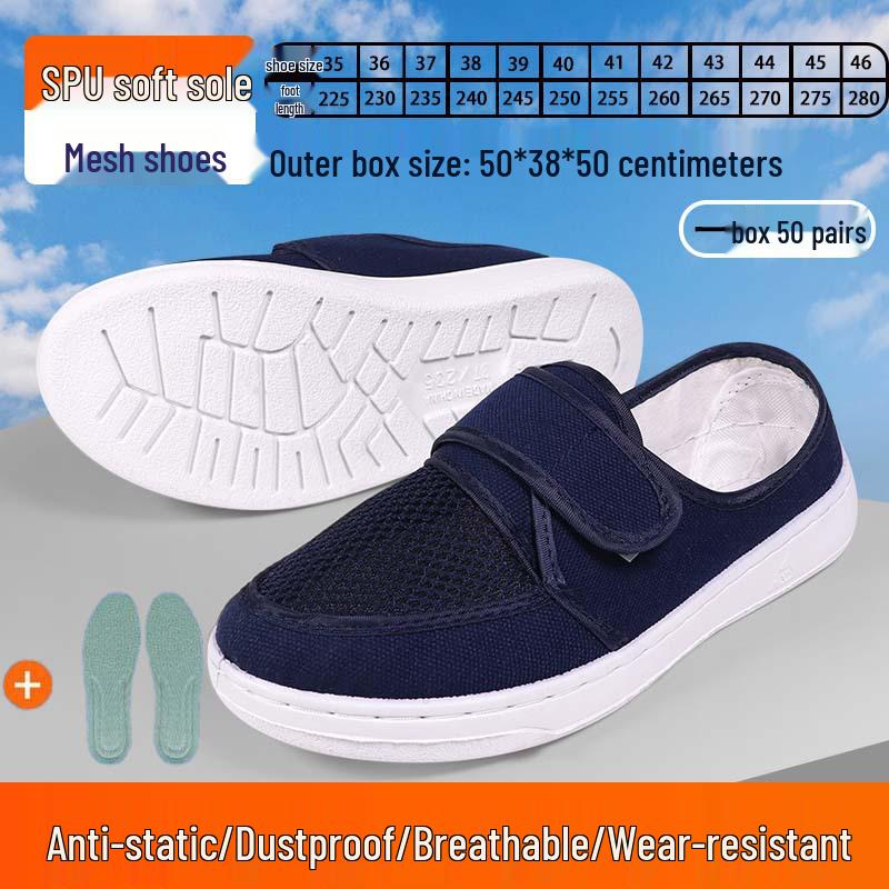 Breathable Anti-static Mesh Shoes with Thick Soft Soles and Non-slip Velcro Canvas