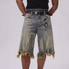 Unisex Abgetragene Gewaschene Jeans-Shorts Lockere Passform Mittlerer Oberschenkel Lässige Streetwear