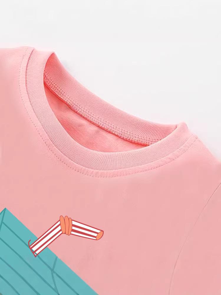 Girls' Summer Cartoon Print Round Neck T-Shirt