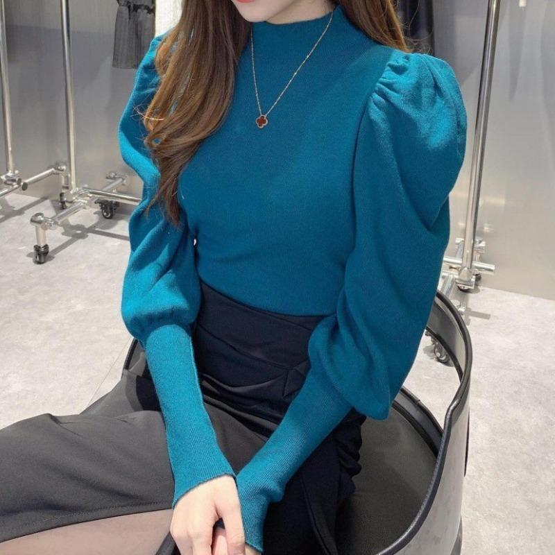 Semi-turtleneck Sweater Knitted Bottoming Shirt with Women's Autumn and Winter New Long-sleeved Top Looks Thin and Spring