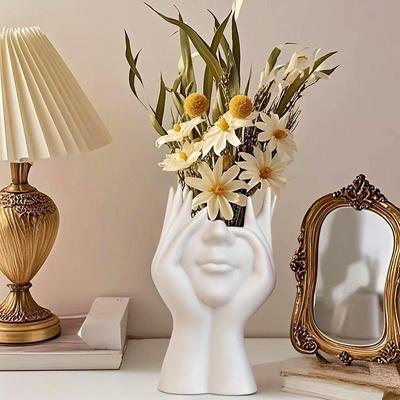 Female Form Face Vase White Pen Holder Table Decoration Plants Container Human Body Flower